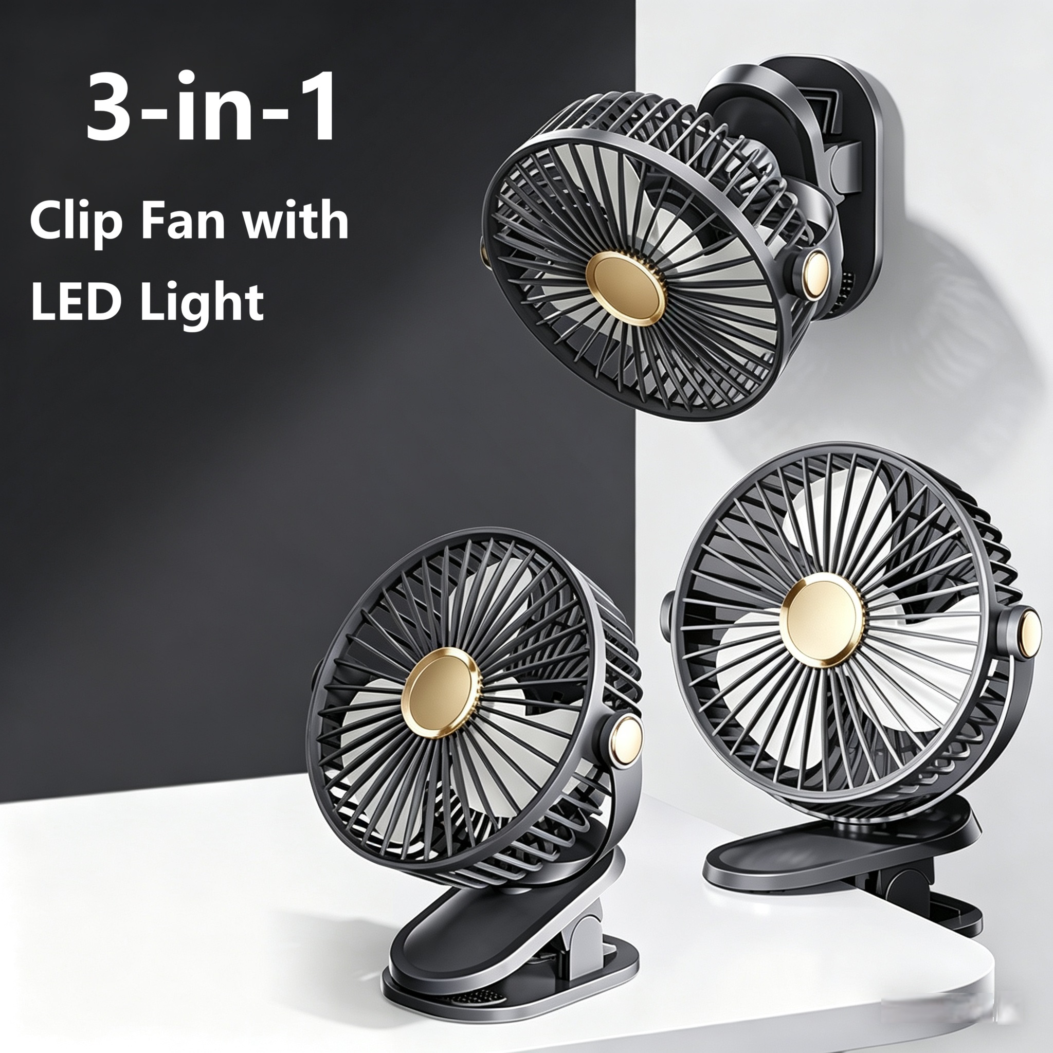 Portable Fan USB fan multi function portable clip fan 360° rotation USB chargable Quiet table fan Electric Fan with Night lamp Desk Fan Student Dormitory Mini Fan for Home Office Car Outdoor Travel