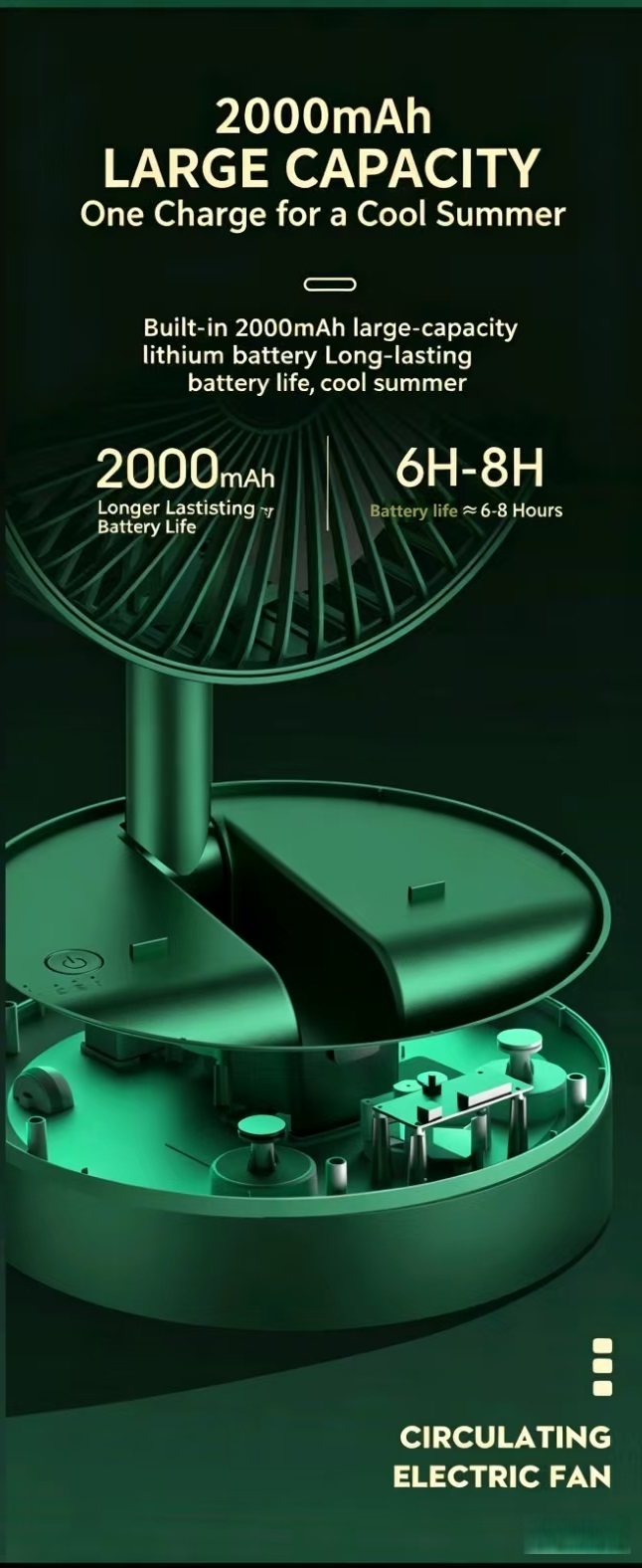 New portable fan multi function Folding USB fan adjustable height 360° rotation USB chargable silent table fan Electric Fan Desk Fan Student Dormitory Quiet Mini Fan for Home Office Car Outdoor Travel