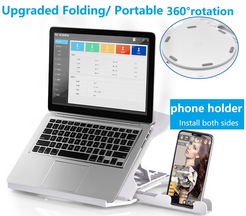 2 in1 Foldable Laptop Stand Phone Holder 360 Degree Freely Rotatable 8 Level Adjustment Ergonomic Notebook Stand Computer Stand Dissipation Bracket for 10 to 21 Inch Macbook Computer Accessorie