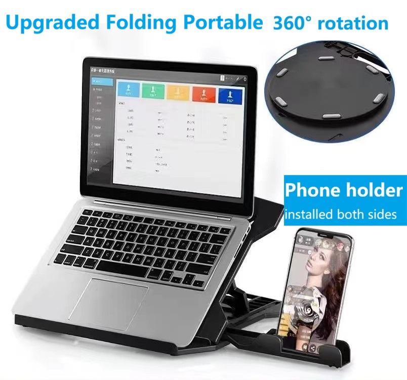 2 in1 Foldable Laptop Stand Phone Holder 360 Degree Freely Rotatable 8 Level Adjustment Ergonomic Notebook Stand Computer Stand Dissipation Bracket for 10 to 21 Inch Macbook Computer Accessorie