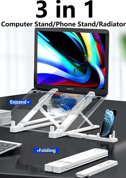 New 3 in1 Foldable Laptop Stand phone holder 13 Position Adjustable ABS Notebook Stand Computer Stand Ergonomic Laptop Holder Mounts Riser Cooling Bracket for 10 to 17 Inch Macbook Computer Accessorie