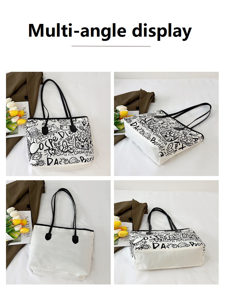 Fashionable Large capacity armpit bag graffiti handbag minimally designed shoulder bag women bag women's tote bags, handbag, graffiti Large capacity bag for daily commuting Student canvas bag