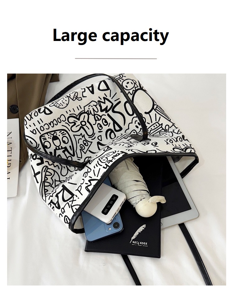 Fashionable Large capacity armpit bag graffiti handbag minimally designed shoulder bag women bag women's tote bags, handbag, graffiti Large capacity bag for daily commuting Student canvas bag