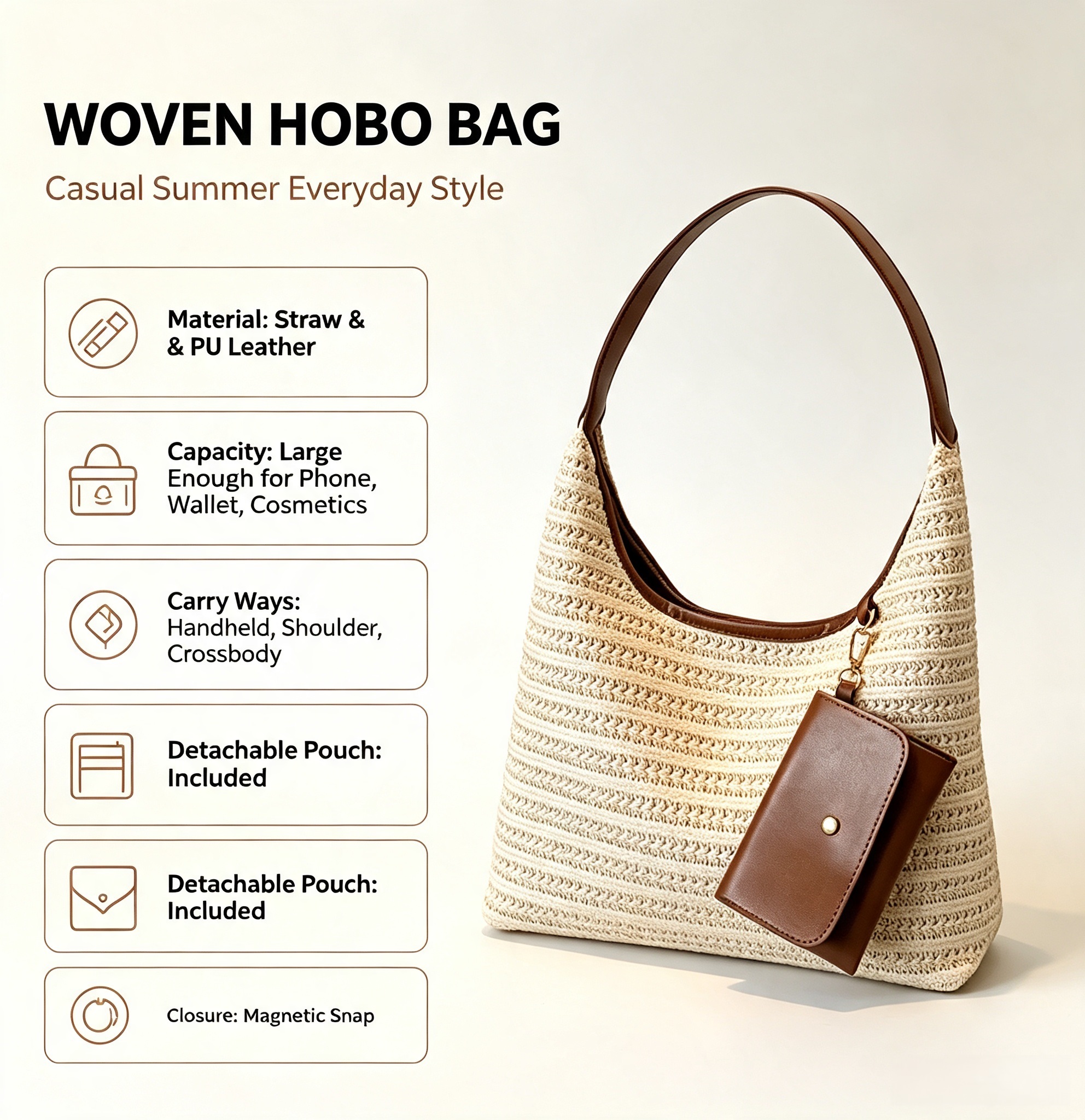 New Fashion Women's shoulder bag handbag Women crossbody bags Woven Hobo Shoulder Bag  underarm bags Tote Handbag with Detachable Small Pouch Casual Large Capacity Top‑handle Bag for Daily Work Travel