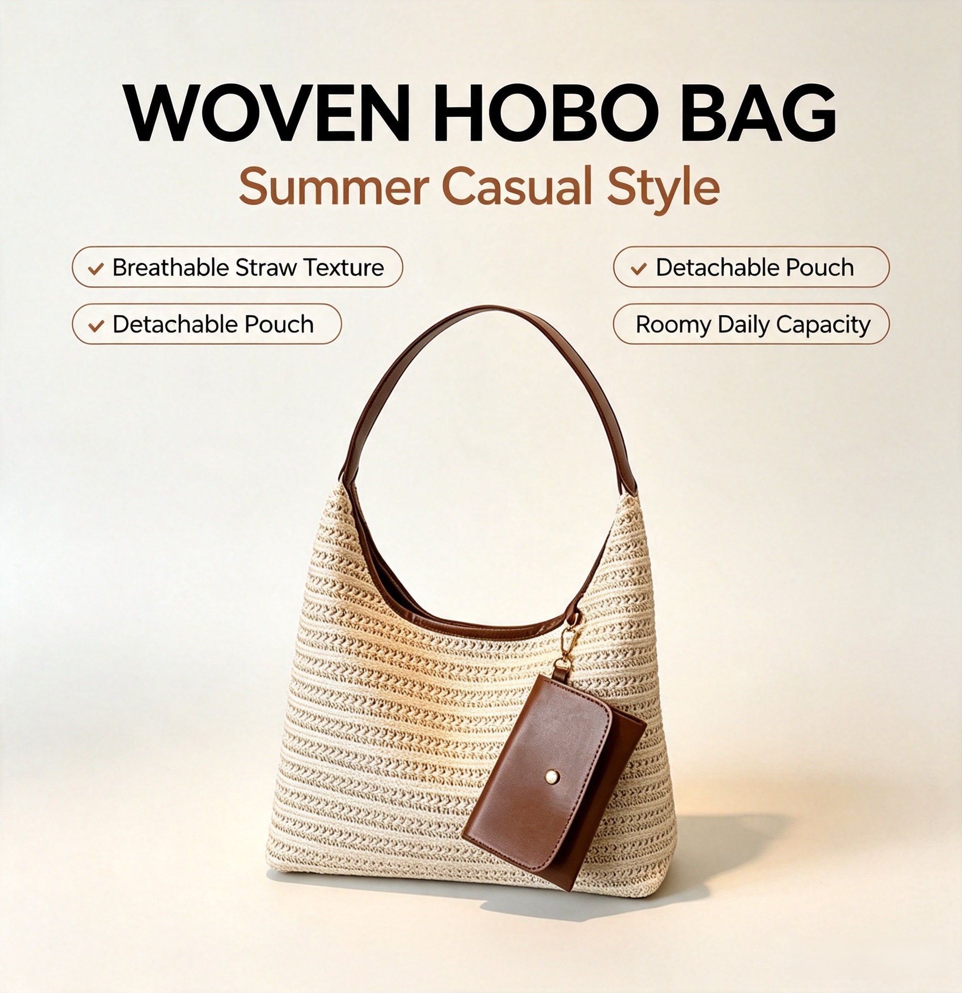 New Fashion Women's shoulder bag handbag Women crossbody bags Woven Hobo Shoulder Bag  underarm bags Tote Handbag with Detachable Small Pouch Casual Large Capacity Top‑handle Bag for Daily Work Travel