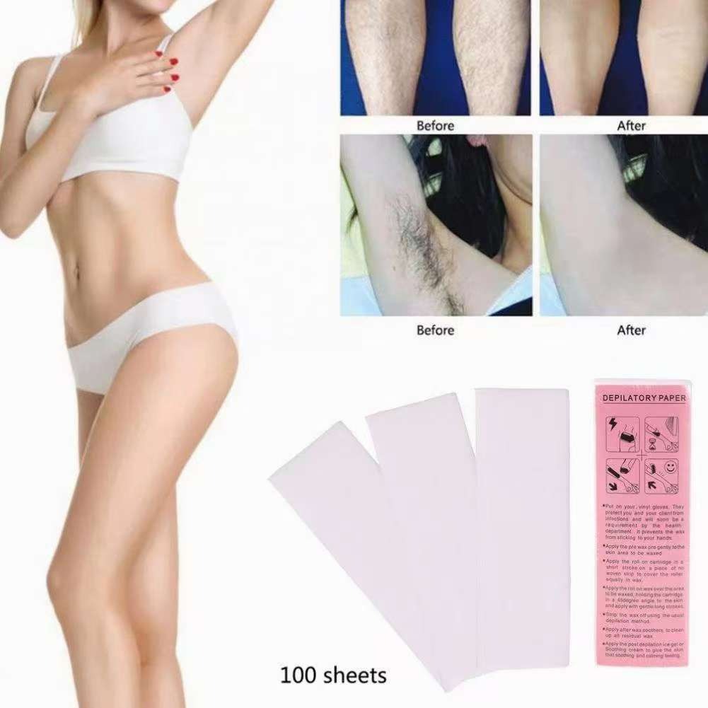 Depilatory Paper,100 Sheet Hair Removal Wax Paper Strips ,Disposable Professional Hair Removal Tool Non-woven Waxing Strips Hair Removal Tool Depilatory Paper Removal Wax Strips Pad Shaving Waxing -