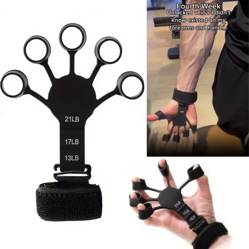 Grip Trainer Fingers Exerciser Wrist Strengthener Band Grip Strength Trainer -Finger Training Exercise Stretcher Adjustable Strengthener Resistance Band Silicone Finger Trainer 5 Finger Wrist Stretche
