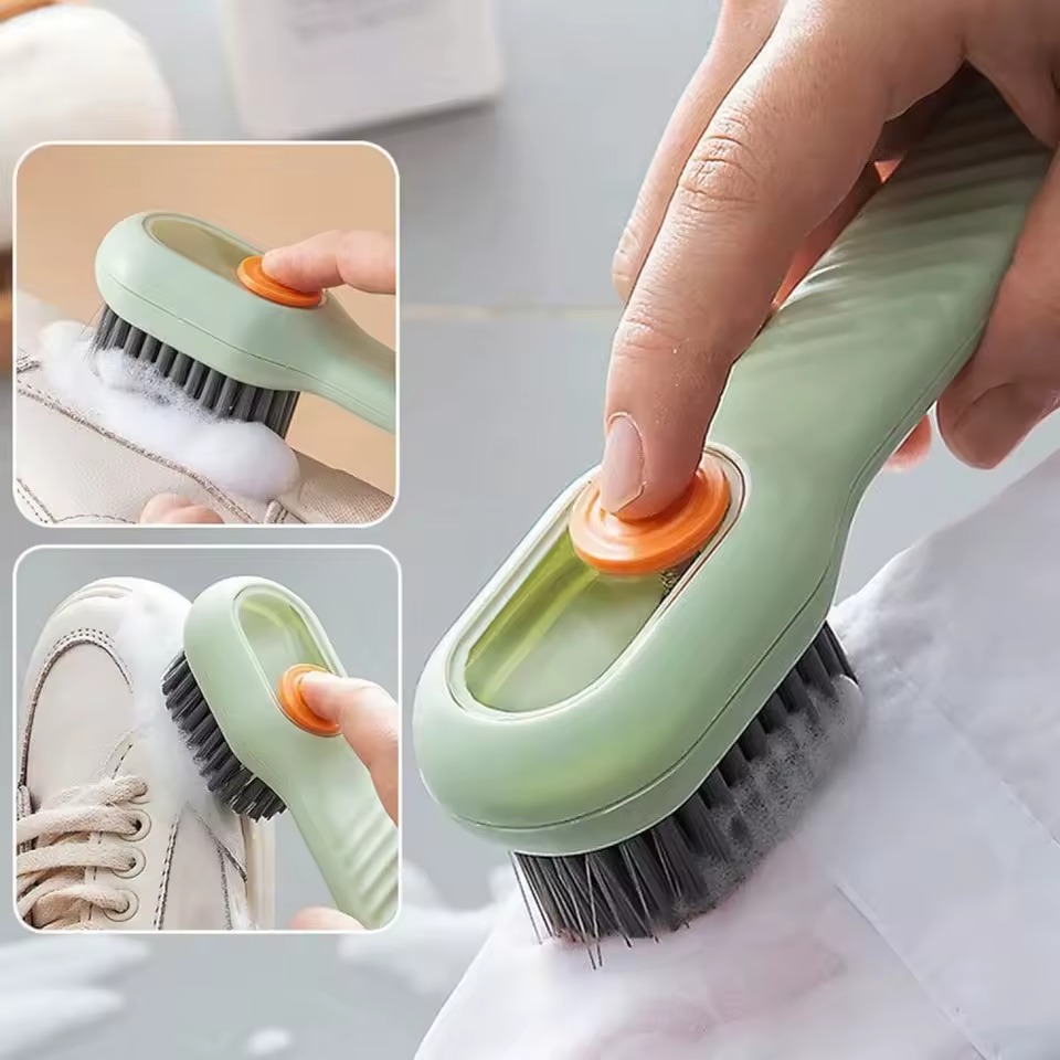 Shoe Cleanining Washing Brushes Built-in Soap Dispenser Refillable Press-to-Clean Brush Multifunctional Shoe Brush Clothing brushes Soft Bristles Squeeze Soap Liquid Multi-Purpose Deep Cleaning-