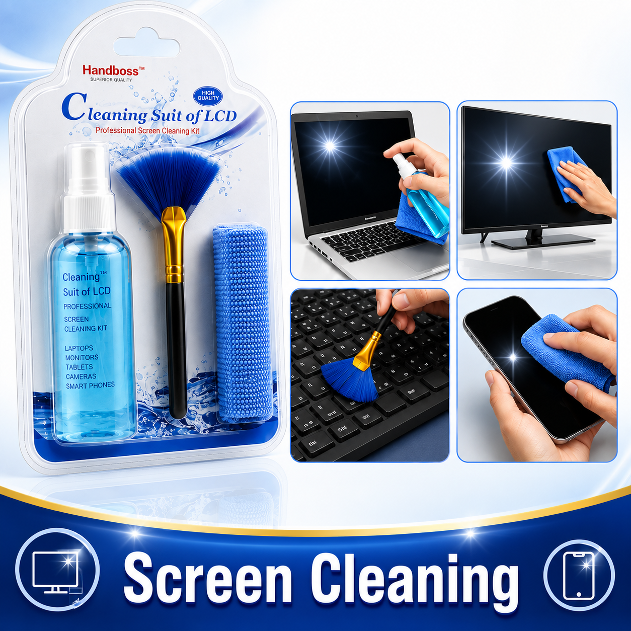 Screen Cleaning Kit - Screen Cleaner Super Cleaning Suit Kit for LED & LCD TV, Computer Monitor, Laptop, and iPad -Universal LCD Screen Cleaning -Spray Kit with Microfiber Cloth, Alcohol-Free Liquid-