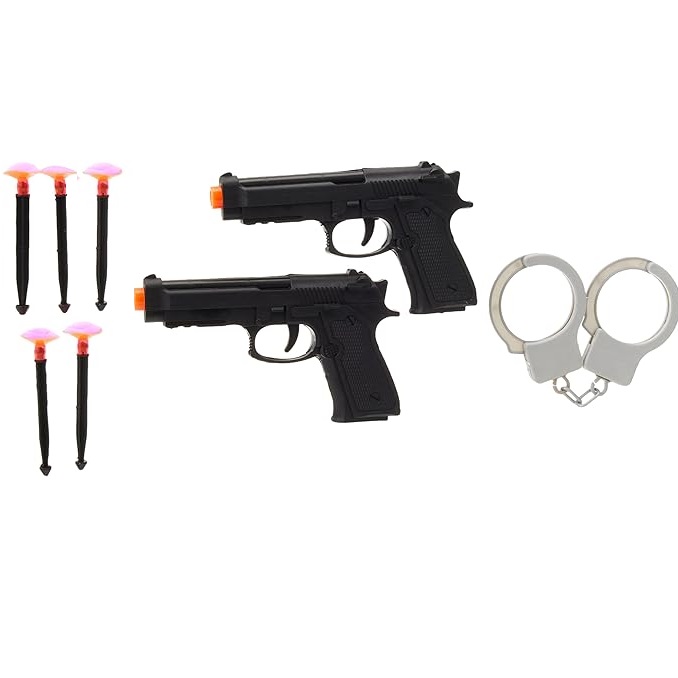 CBC School Pretend Police 2 Toy Gun With Arrows and Handcuffs