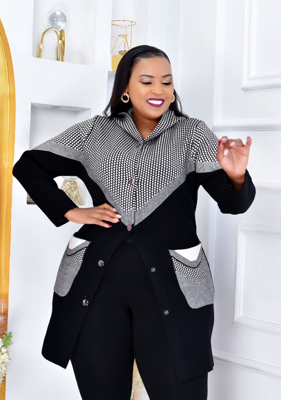 Original Turkey Sweaters Women's Free Size Fits All Knit Longline Warm Sweater Hoodie Jacket with Snap Buttons and Patch Pockets Casual Outerwear Coat, Plus Size Warm Cardigan Jacket for Ladies