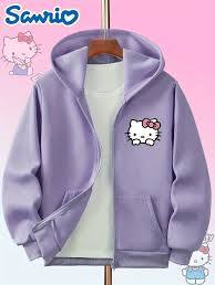 Hello Kitty 3-piece lavender purple fleece outfit for girls, which includes a zip-up hoodie, a t-shirt, and matching wide-leg sweatpants