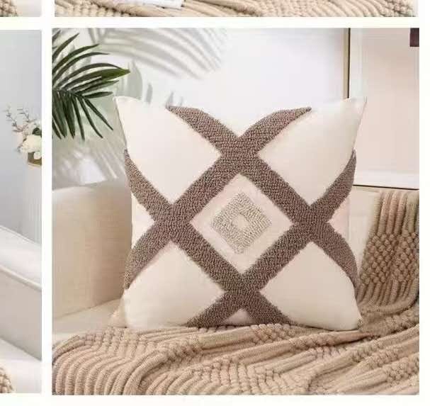 Set of 4pcs Tufted Boho Cushion Cover Size 45x45cm – Cotton Linen Decorative Pillow Case with Textured Tufted Design for Couch, Bed, Living Room or Boho Home Decor