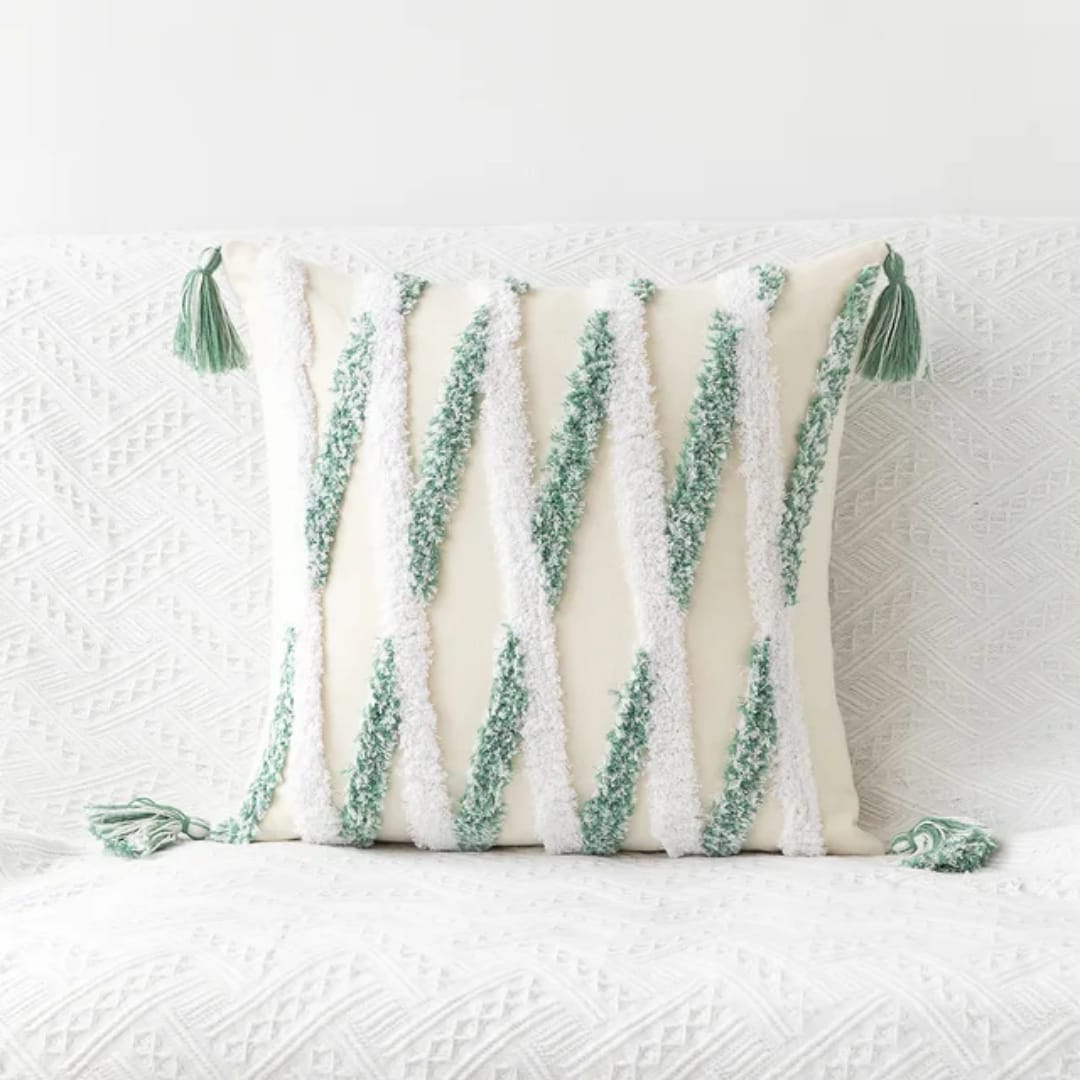 Set of 4pcs Tufted Boho Cushion Cover Size 45x45cm – Cotton Linen Decorative Pillow Case with Textured Tufted Design for Couch, Bed, Living Room or Boho Home Decor