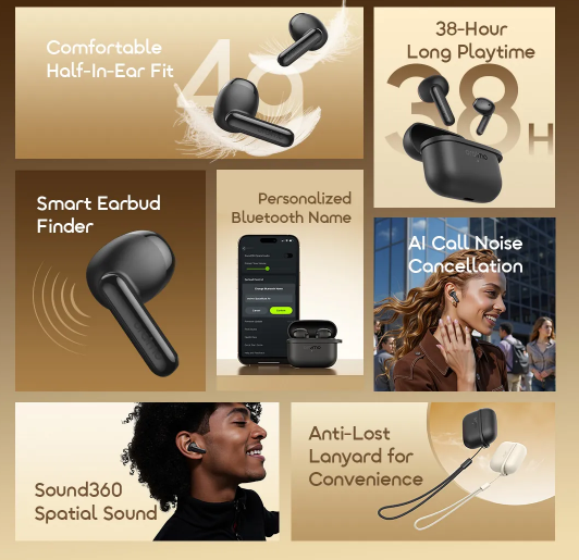 oraimo SpaceBuds Air 38 Hours Smart Finder True Wireless Bluetooth Earbuds  Earphones