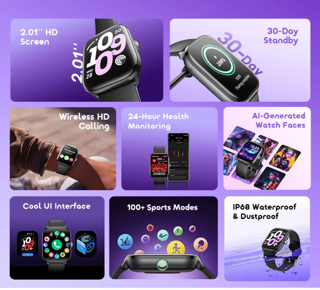 Oraimo Watch 6 Lite 2.01” HD Screen Smart Watch 24 Hour Health Monitoring