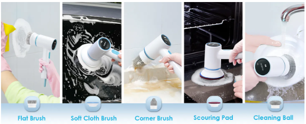 oraimo Ultra Cleaner Scrubber Cordless 1.5H Runtime Electric Spin Brush with 5 Replacement Heads