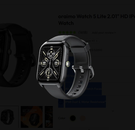 Oraimo SMART Watch 5 Lite OSW-804 Smart Watch - 2.01" HD Touch Screen, Bluetooth 5.3 Calling, 105 Sports Modes, Heart Rate & SpO2, IP68, Pink/Rose Gold - 1 Year Warranty