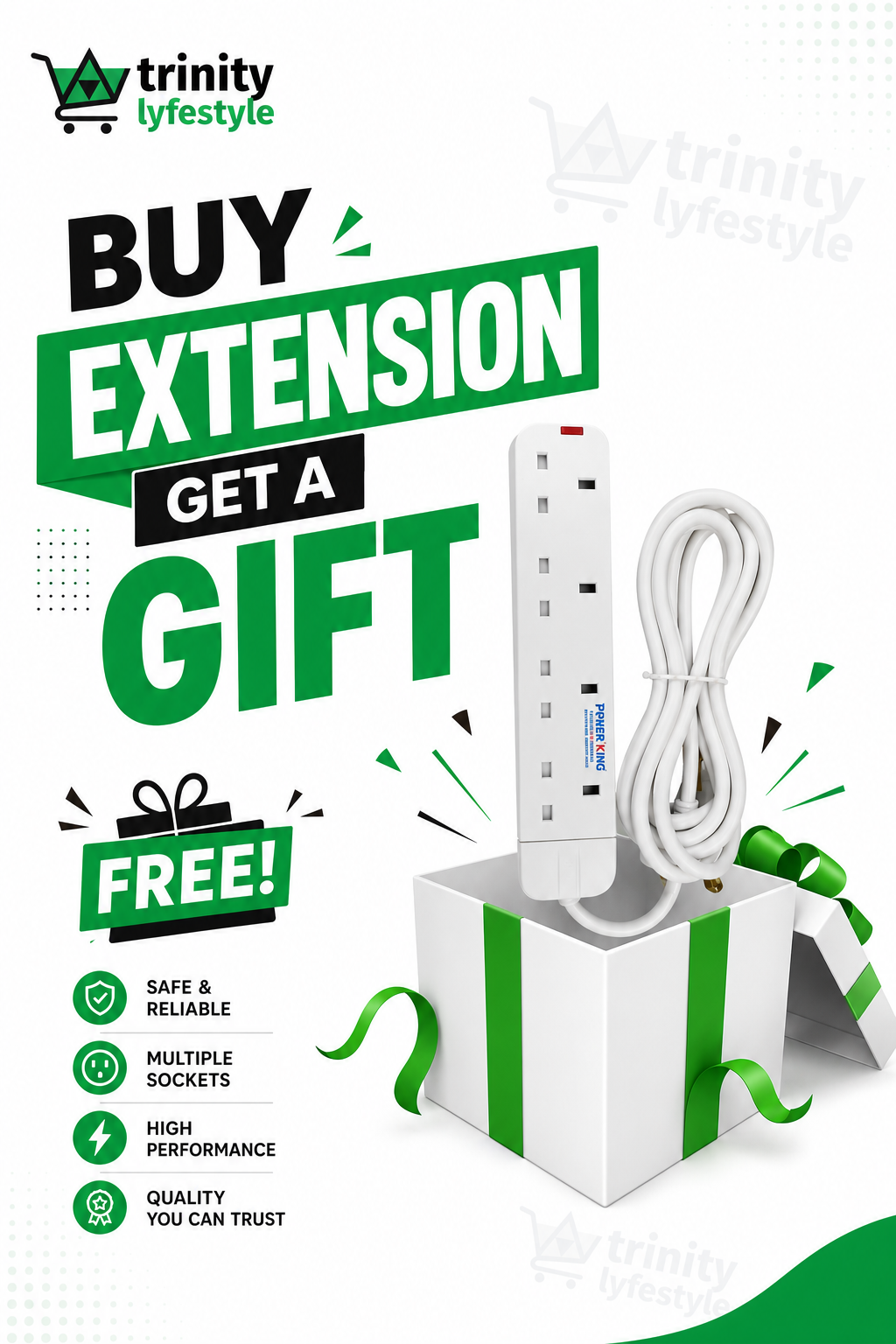 [ TODAY CLEARANCE OFFER ]Free Gift with Every Power King UK Outlet Extension Socket Wire Home 220V Commercial Power Strip Shell Copper Piano Xenon ABS Nordic Extension 13A