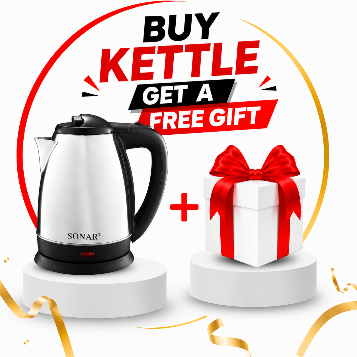 🎁 Buy Now & Get a FREE Gift!   Sonar 1.5M Power Cord 1500W Stainless Steel Electric Kettle Energy Efficient Heater Jug Cordless Electric Kettle SR-X1
