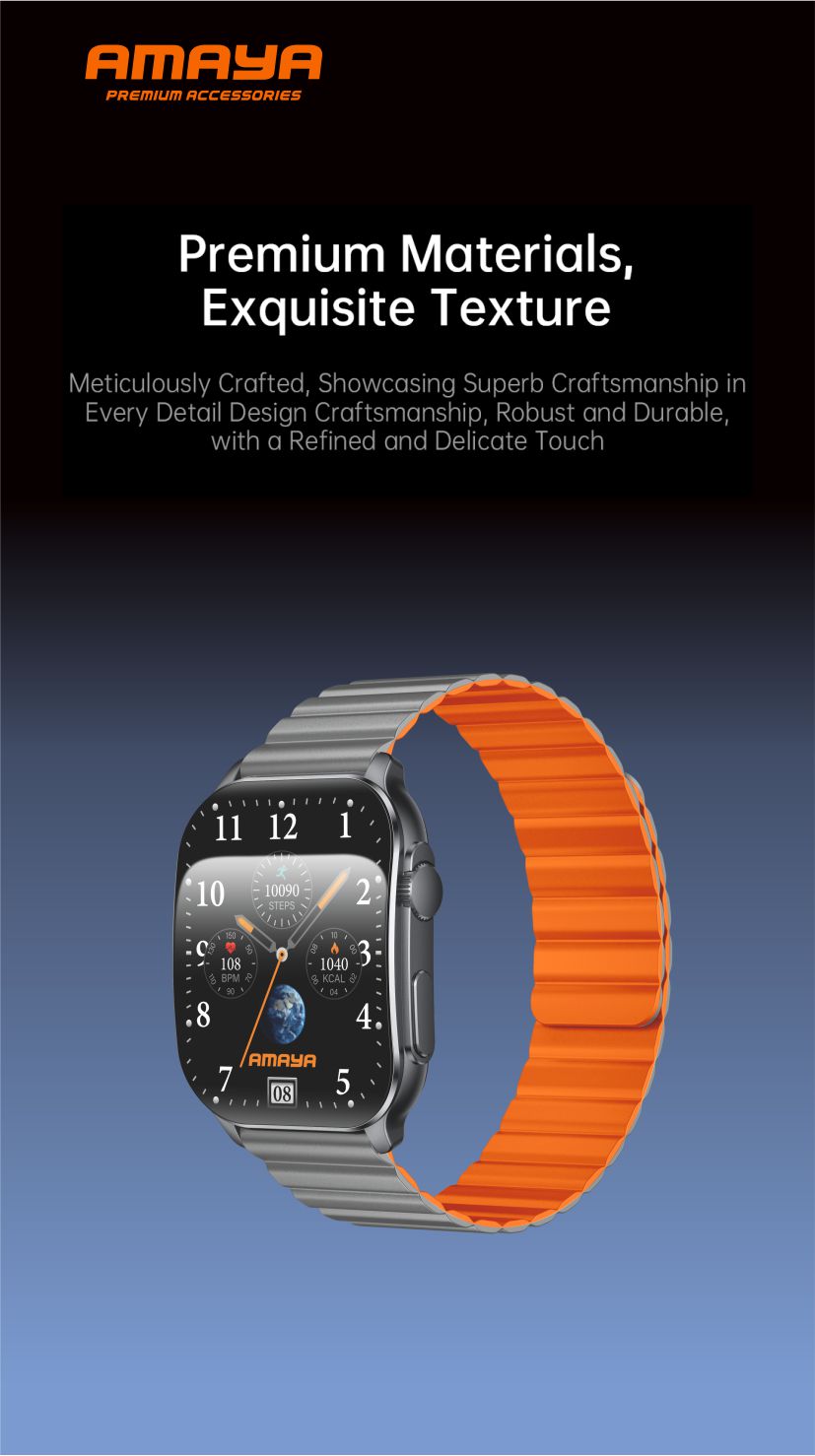 AMAYA ASW-07 PREMIUM SMARTWATCH EQUIPPED WITH DUAL STRAPS, Magnetic Straps, Blood Oxygen Monitor, Heart Rate Monitor, Bluetooth Call, Blood Pressure, AMOLED, IP68 WATERPROOF, Long Battery Life