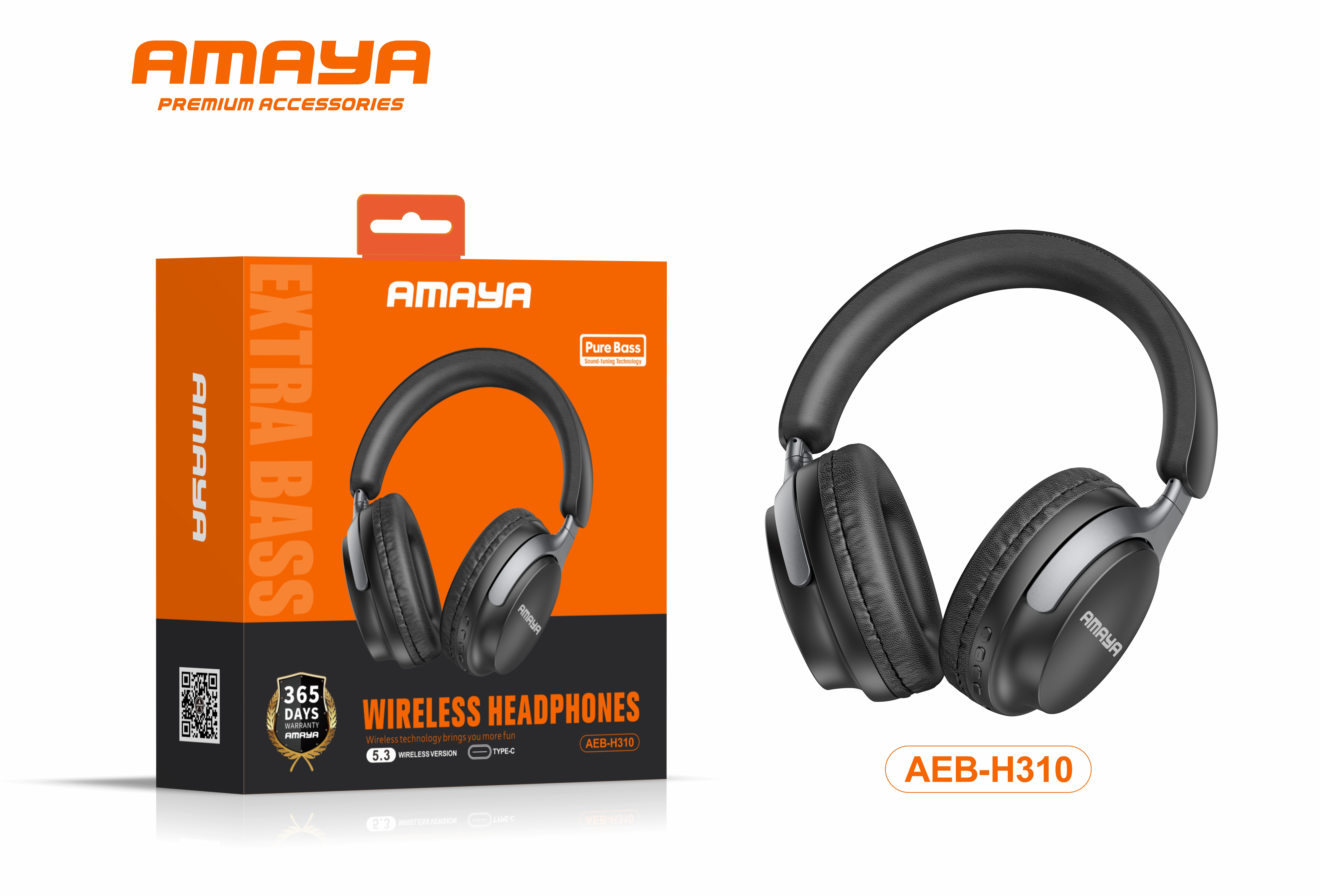 AMAYA AEB-H310 HIGH QUALITY WIRELESS HEADPHONE BLUETOOTH 5.3, TYPE-C USB, PURE BASS SOUND-TUNING TECHNOLOGY, HIGH-DEFINITION MICROPHONE, WITH 3.5MM AUDIO INTERFACE, SCALABLE DESIGN