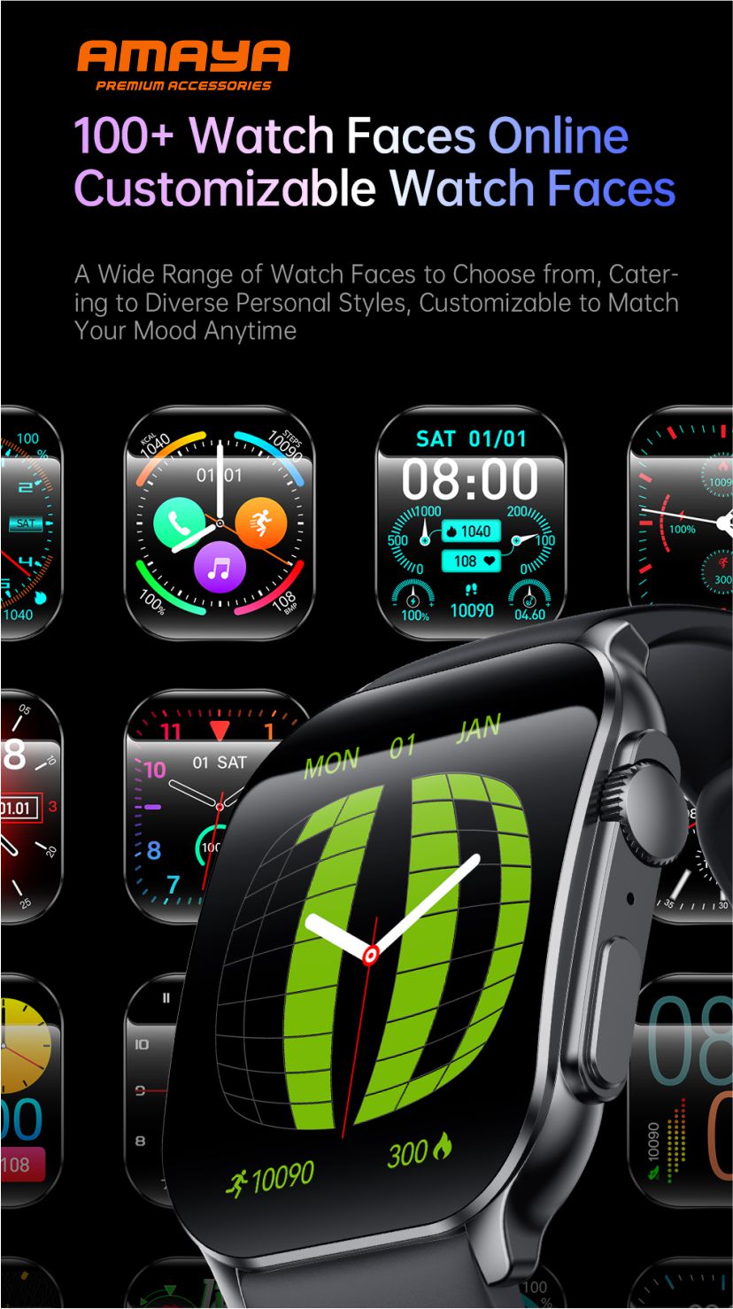 AMAYA ASW-07 PREMIUM SMARTWATCH EQUIPPED WITH DUAL STRAPS, Magnetic Straps, Blood Oxygen Monitor, Heart Rate Monitor, Bluetooth Call, Blood Pressure, AMOLED, IP68 WATERPROOF, Long Battery Life