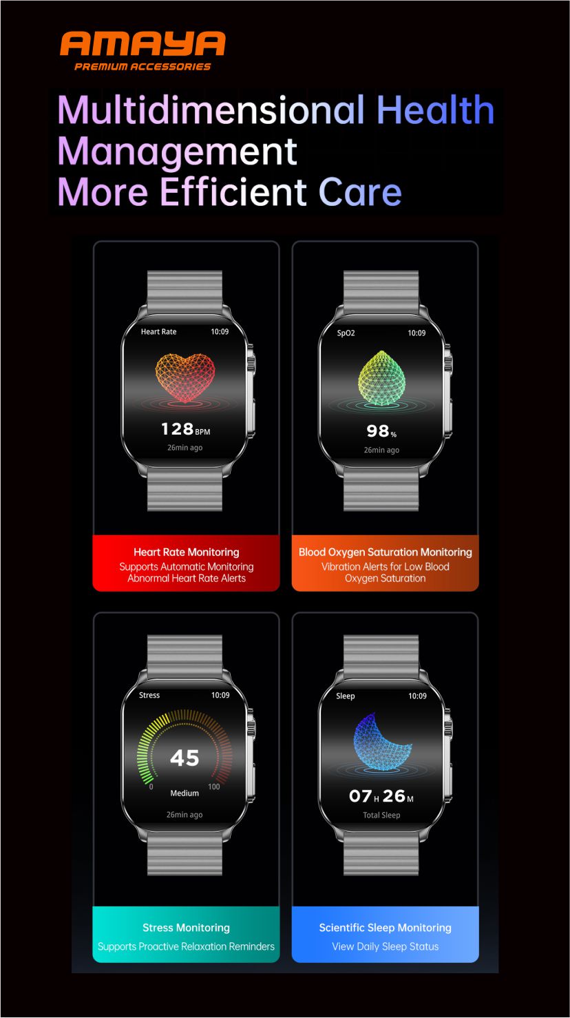 AMAYA ASW-07 PREMIUM SMARTWATCH EQUIPPED WITH DUAL STRAPS, Magnetic Straps, Blood Oxygen Monitor, Heart Rate Monitor, Bluetooth Call, Blood Pressure, AMOLED, IP68 WATERPROOF, Long Battery Life