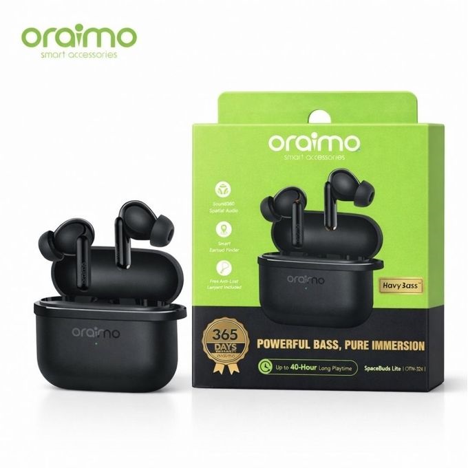 Oraimo BLACK SpaceBuds Lite OTW-324 – Sound360 Spatial Audio, 40Hrs Playtime & AI ENC True Wireless Earbuds
