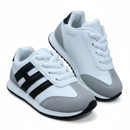 Leather Unisex Kids Sneakers - White/Grey