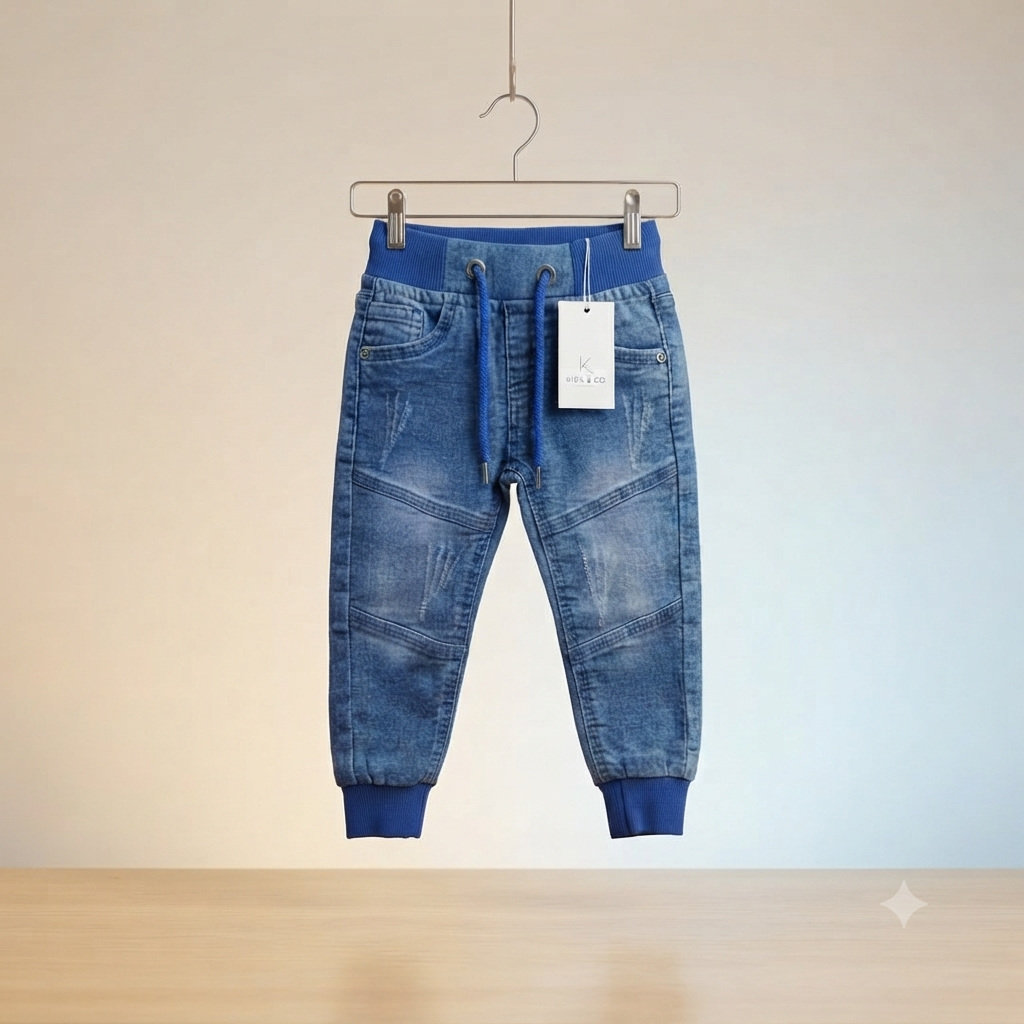 Adorable Baby Faded Denim Jogger Trousers - Soft Cotton Blend for Daily Comfort