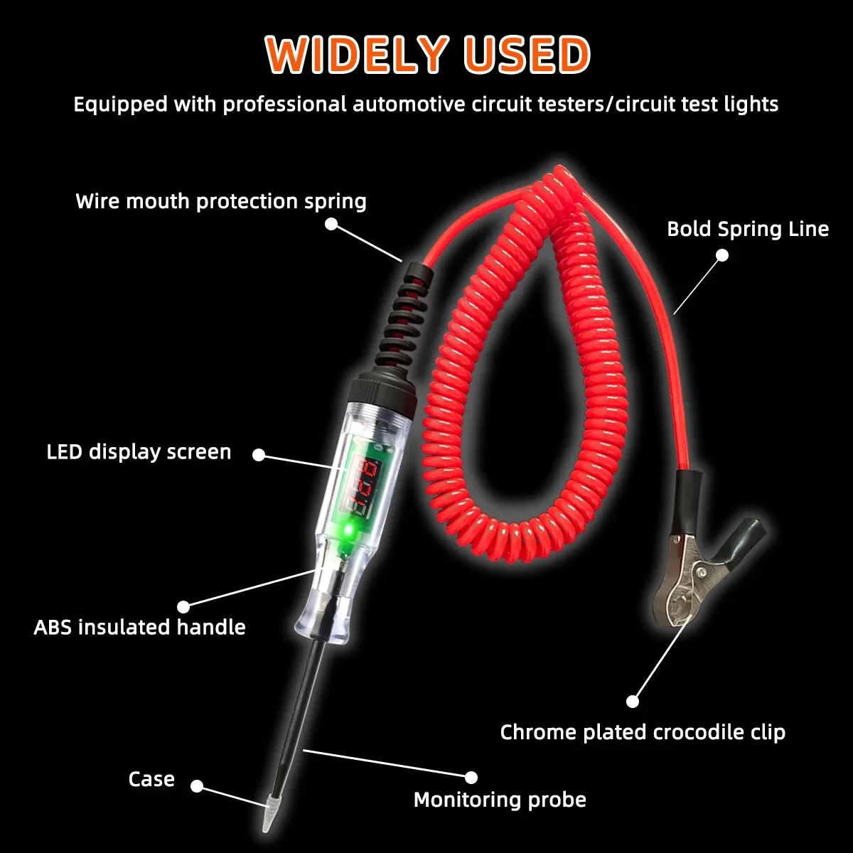 Car Truck Voltage Circuit Tester Digital Led Long Probe Pen Bulb Automobile Diagnostic Tools Auto Repair 6V 12V 24V 36V 70V DC