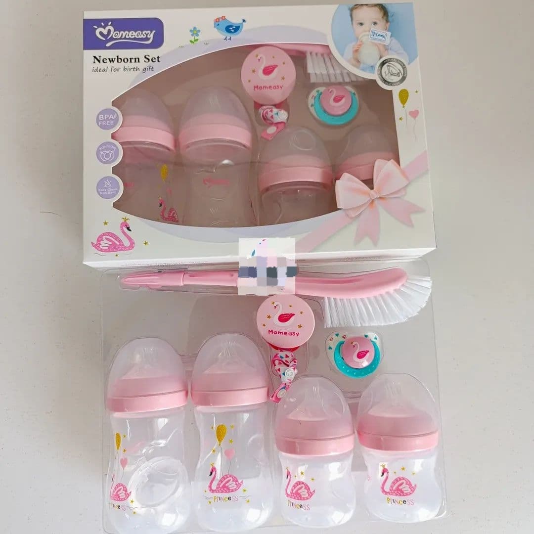 PINK Momeasy Newborn Feeding Bottle Gift Set - Ideal gift for new parents or baby shower, providing all essential feeding items in one set.