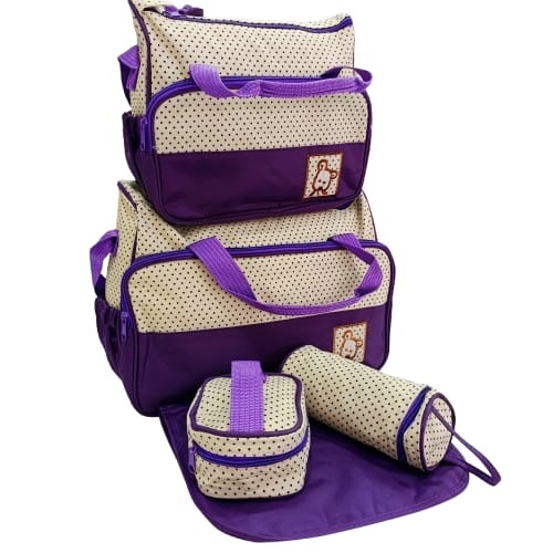 5 In 1 Baby Diaper BAG-Purple polka