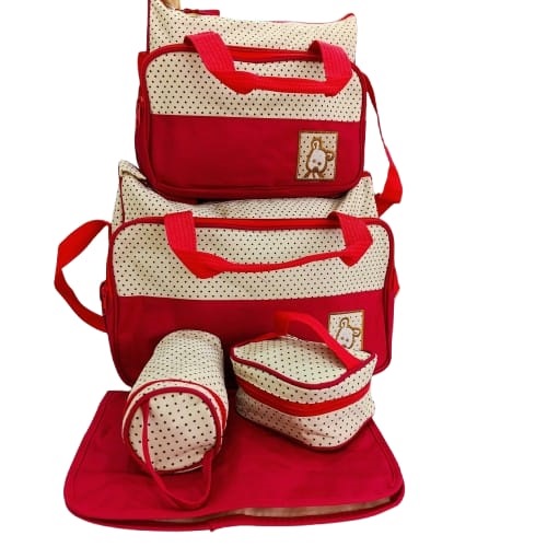 5 In 1 Baby Diaper BAG-Red polka