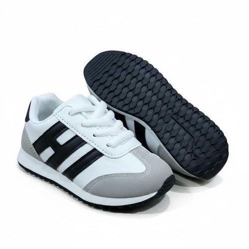 Sport H Kids Classic White & Black Sneakers .Lightweight Comfortable Children’s Sports Shoes for School, Play, Walking & Everyday Casual Fashion