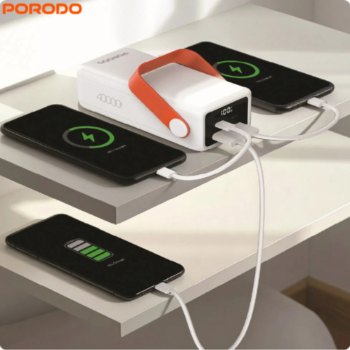 Porodo PDPBXRT40WH Porta Power  40000mAh Power Bank with Built-In LED Lighting ,Smart Protection Features,Multiple Output Ports and Portable Handle