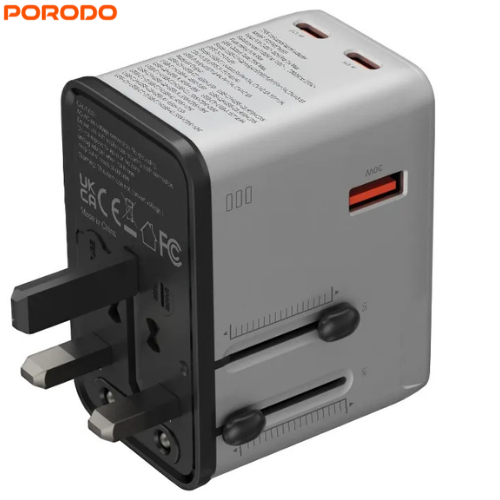Porodo PDFWCH089SLBK Mega Volt 2300W GaN Charger | Universal Travel Adapter,Built-In Safety Features and Optimized Efficiency