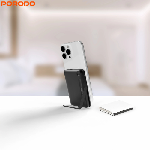 Porodo PD-PBFCH065-BK  MagSafe 10000mAh Power Bank | Built-In Type-C & Stand ,Strong Magnetic Hold,15W  Wireless Output and 20W Power Delivery (PD)