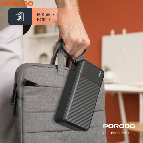Porodo Piano 30000mAh Power Bank with Integrated Cables | Fast Charging (PDPBJ35BK)