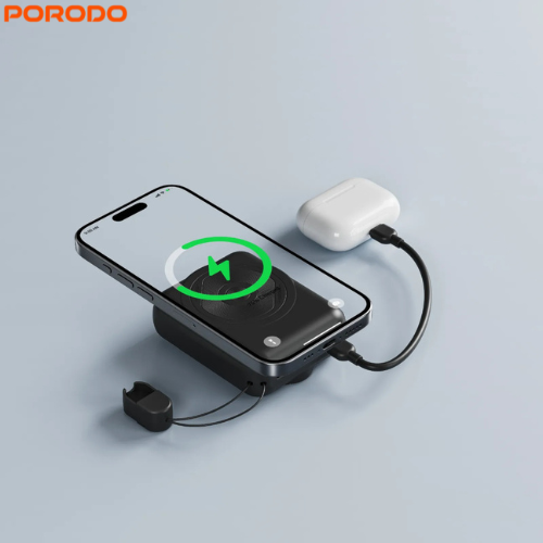 Porodo PD-PBFCH082-BK 10000mAh MagSafe Power Bank 15W Wireless & PD 22.5W Fast Charging,Digital Battery Indicator,