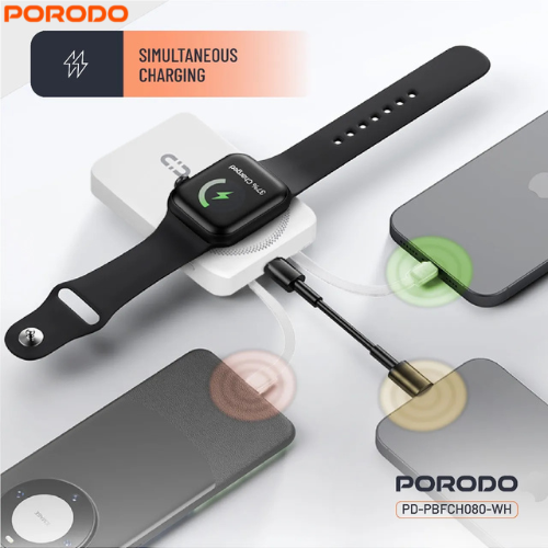 Porodo 10000mAh MagSafe Power Bank | Built-In Lightning and USB-C Cables | PDPBFCH080WH