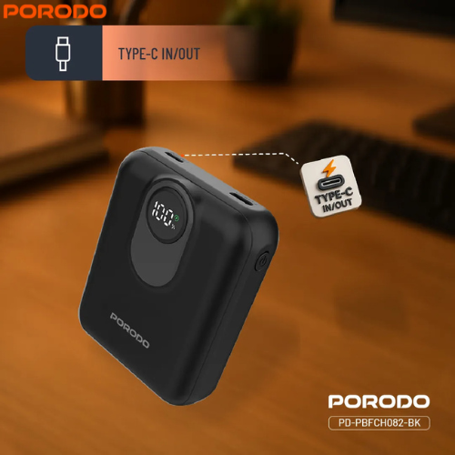 Porodo PD-PBFCH082-BK 10000mAh MagSafe Power Bank 15W Wireless & PD 22.5W Fast Charging,Digital Battery Indicator,