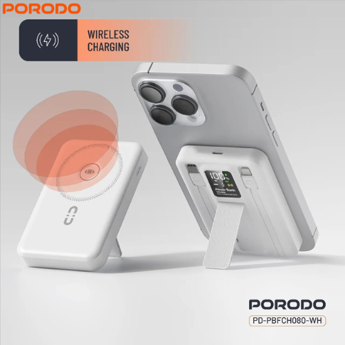 Porodo 10000mAh MagSafe Power Bank | Built-In Lightning and USB-C Cables | PDPBFCH080WH
