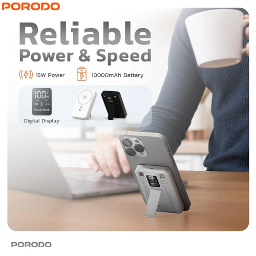 Porodo 10000mAh MagSafe Power Bank | Built-In Lightning and USB-C Cables | PDPBFCH080WH
