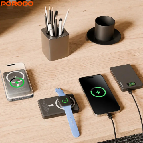 Porodo PDPBFCH085DG 10000mAh MagSafe Fast Charging Power Bank with 15W Max Output and PD 20W,TFT ,Smart Display