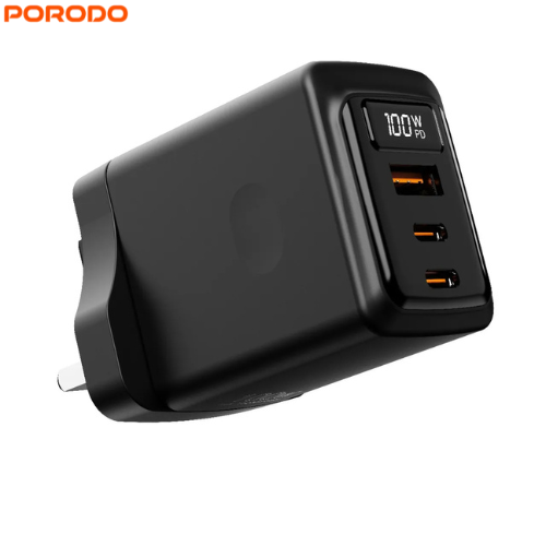 Porodo GaN 100W Multi-Port Charger with Power Display | PDFWCH073BK