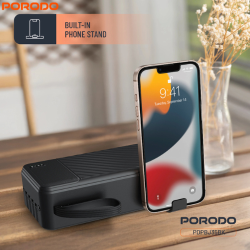 Porodo Piano 30000mAh Power Bank with Integrated Cables | Fast Charging (PDPBJ35BK)