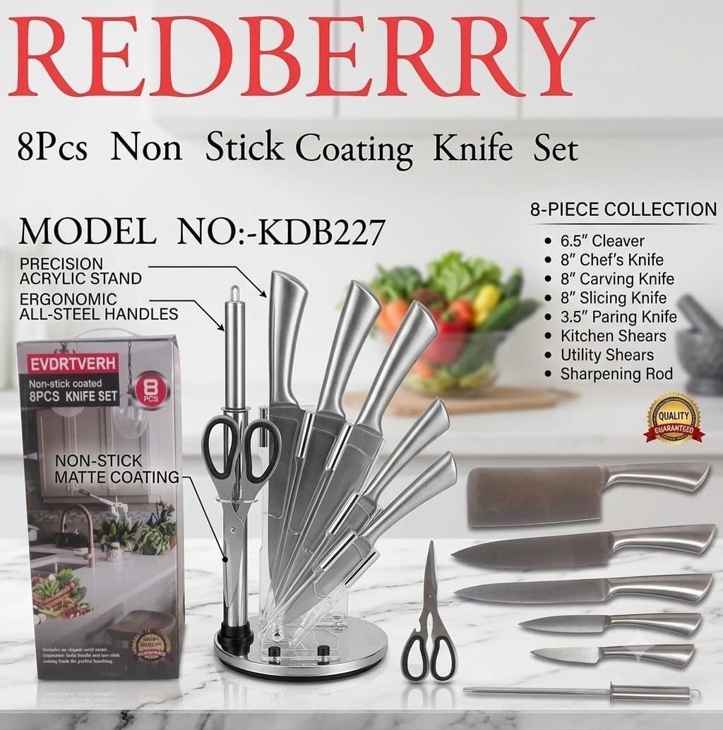 8-Piece Kitchen Knife Set - Stainless Steel Chef Knife Set with Stand, Multipurpose Kitchen Cutlery