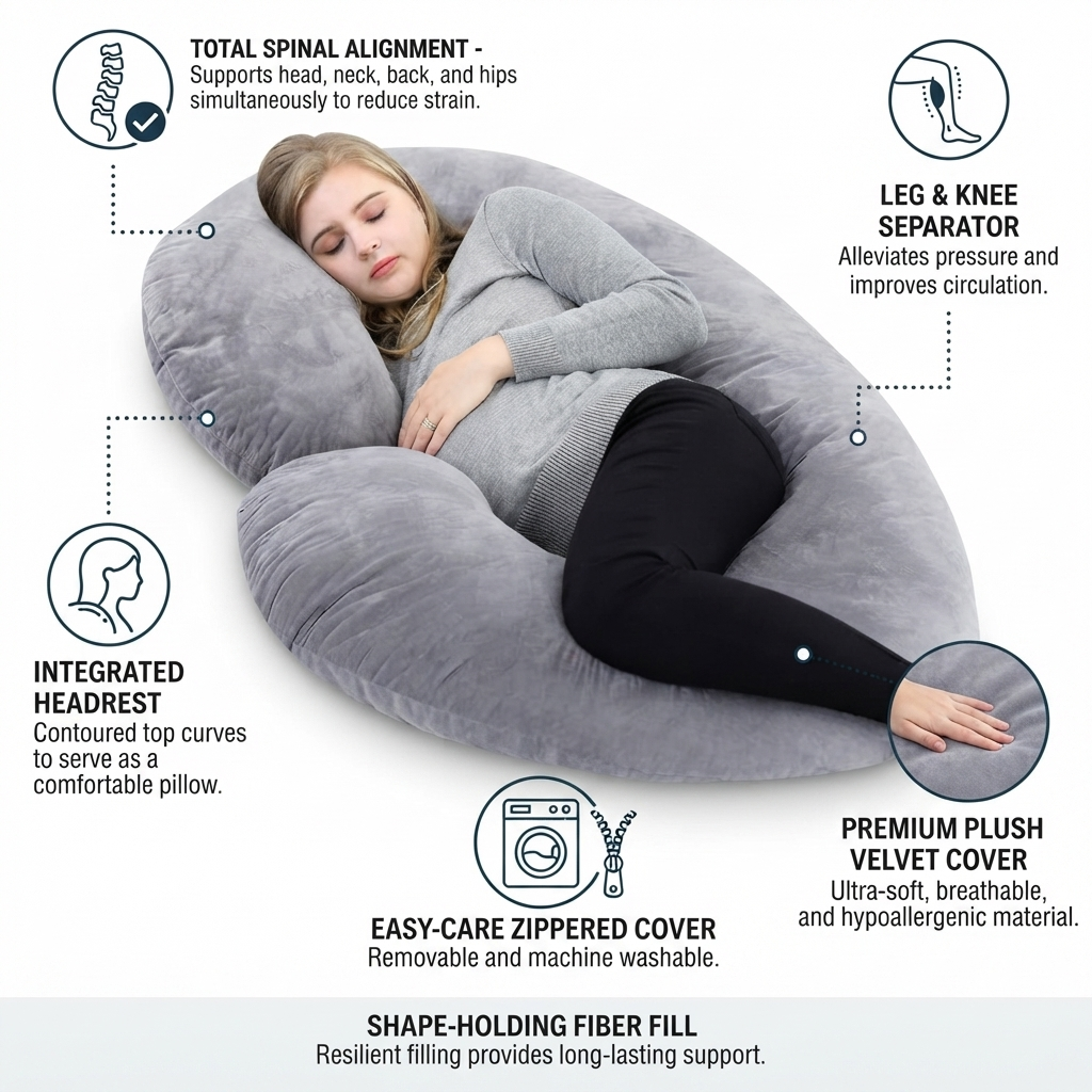 Mother's Maternity Pillow – Full Body Pregnancy Support Pillow for Sleeping & Nursing